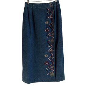 Vintage Ruff Hewn Maxi Denim Wrap Skirt Deadstock Western Boho Women Size 10